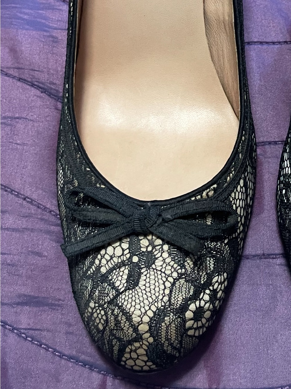 Ann Taylor Black Lace Heels with Nude Underlay